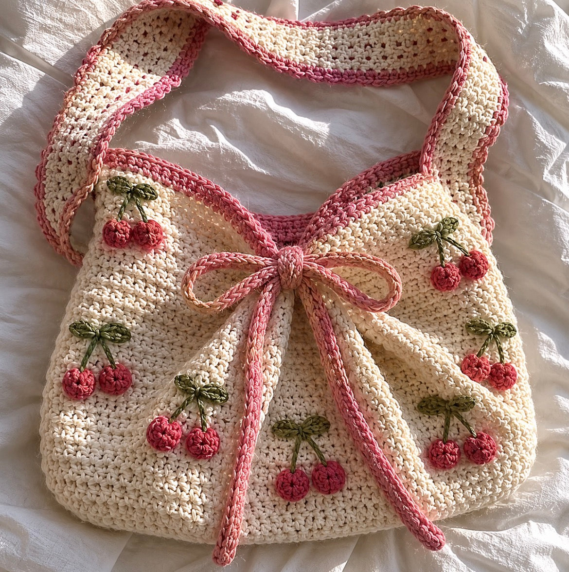 Cherry Bow-Tie Shoulder Bag 🍒Crochet Pattern PDF File